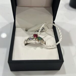 JEWLR Double Heart Gemstone Ring with Accents ENGRAVED RING JOHNNY /KATIE 7-6-16